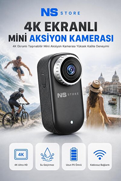 NS Store 4K Ultra HD Mini Aksiyon Kamerası 360° Dönebilen Lensli Taşınabilir ...