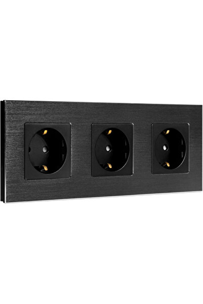 Navaris Priză triplă, încastrată, cu ramă din aluminiu, 22,8 x 8,5 cm, design...