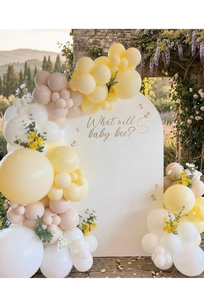 Çemrek Süs Parti Pale Yellow White Sea Sand Balloon Chain Set of 100