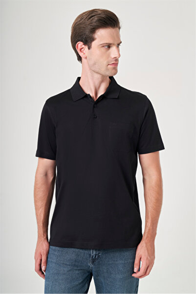 İmza Black Polo Collar Short Sleeve Pocket Comfort Fit 100% Cotton T-Shirt 10...