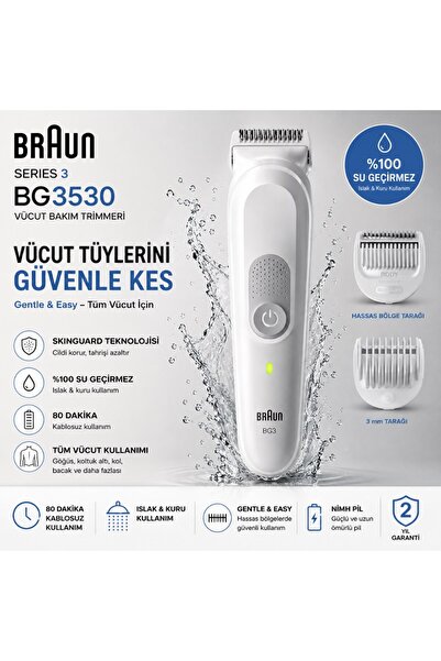 Braun Vücut Tıraş Makinesi Series 3, +3 Aksesuar, Su Geçirmez, BG3530