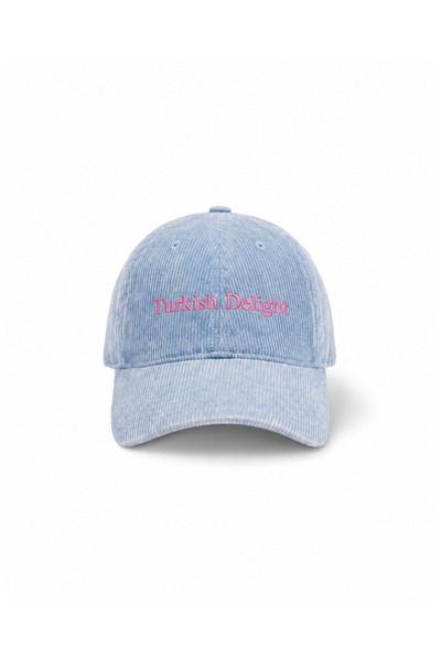 Tresore Turkish Delight Pink Embroidery Printed Baby Blue Premium Velvet Hat