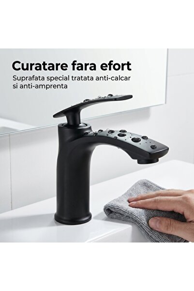 Elysar Baterie Lavoar pentru Baie, Elysar®, Monocomanda, Design Modern, Finisaj Anti-, Aliaj de Zinc,Montaj pe Blat sau Lavoar, Cartus Ceramic