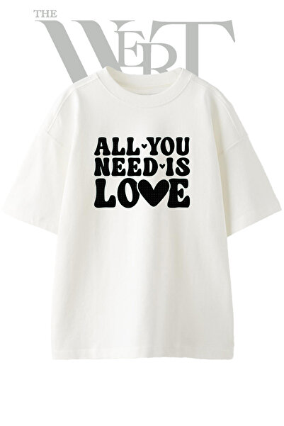 THEWERT Μπλουζάκι Unisex Λευκό Oversize με τυπωμένο σχέδιο Love Text