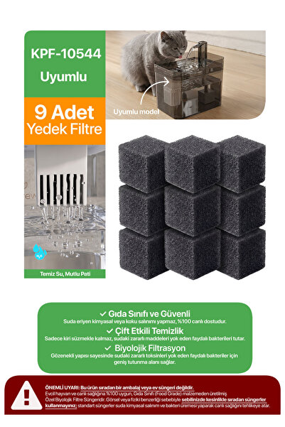 TeknoExpress KPF-10544 Uyumlu 9 Adet Yedek Filtre - Kiwi, Kiwipets Su Pınarı,...