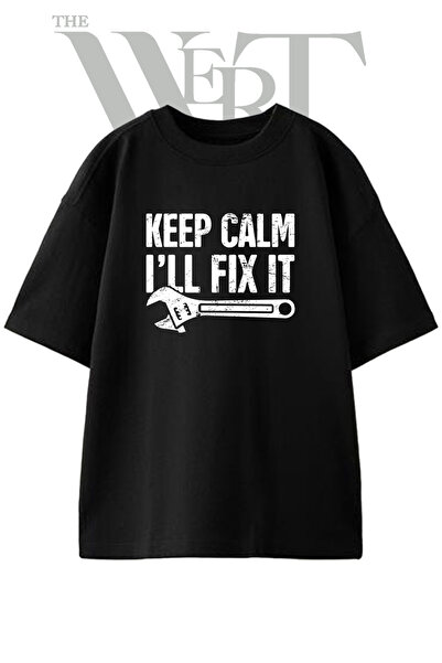 THEWERT Wrench Fixit Design Printed Unisex Black Oversize T-Shirt