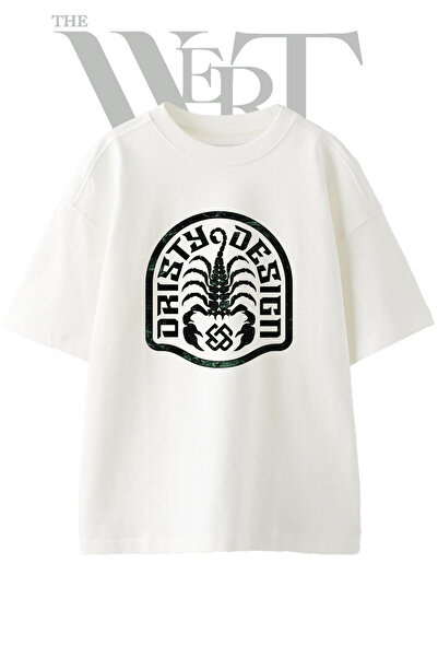 THEWERT Tricou oversize alb unisex cu imprimeu Grunge Scorpion Design