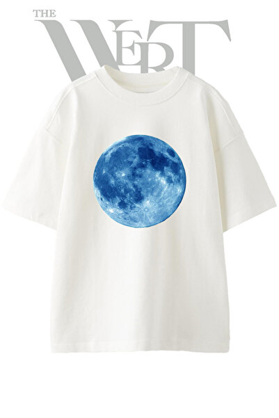 THEWERT Μπλουζάκι Blue Moon Design με στάμπα Unisex Λευκό Oversize