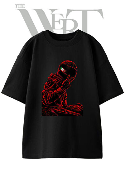 THEWERT Tricou oversize negru unisex cu imprimeu Red Racer Design