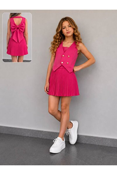 KOKOŞ BEBEK Kurdale Detaylı Kız Çocuk Piliseli Etekli Takım - 4/14 Yaş - 31758