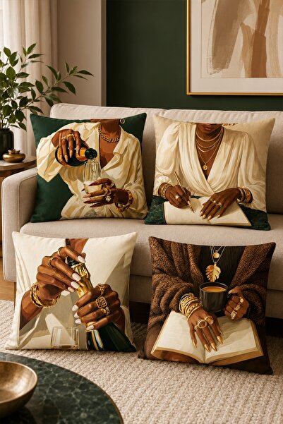 EVPANYA Women's Patterned 4-Piece Throw Pillow Cover Set with Cream Shirts