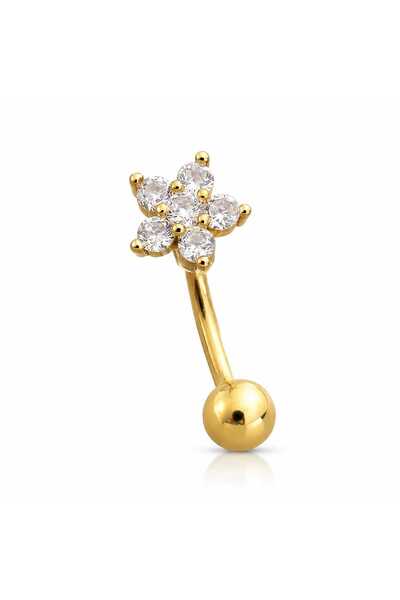 Nevara Luxury Crystal Flower Stud Earring for Women - Gold Stainless Steel - ...