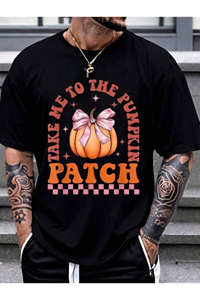 01THEONE تي شيرت 100% قطن بطباعة "Take Me To The Pumpkin Patch" للرجال والنسا...