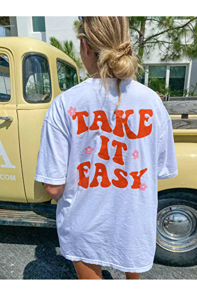 Grafftee Clothing تي شيرت مطبوع عليه Take It Easy للجنسين مقاس كبير