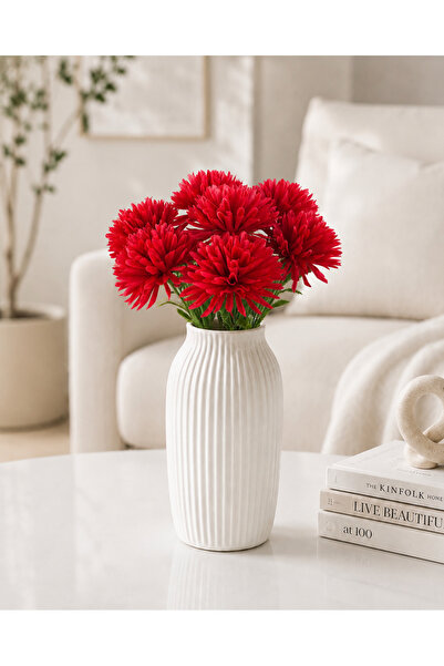 MD Aspiz Flowers زهرة صناعية 7 قطع من زهرة الأقحوان الحمراء الفاخرة 42 سم (بد...