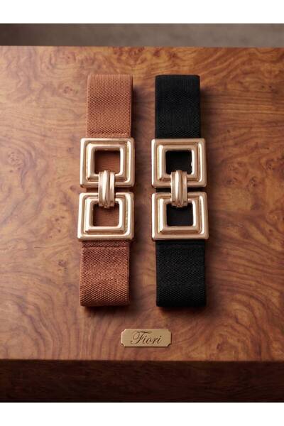 Fiori 2-Piece Gold Buckle Elastic Women's Belt, Jacket Belt, Shirt Belt, Dres...