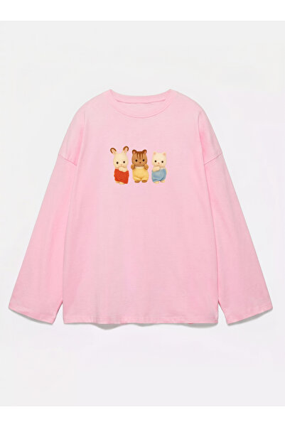 Disante 100% bumbac, cu potrivire oversize, imprimat Sylvanian - tricou cu mâ...