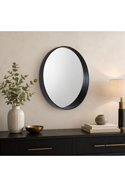 on home مرايا دائرية 80x80 سوداء اللون #   مرآة دائرية بإطار خشبي أسود M51 - ...