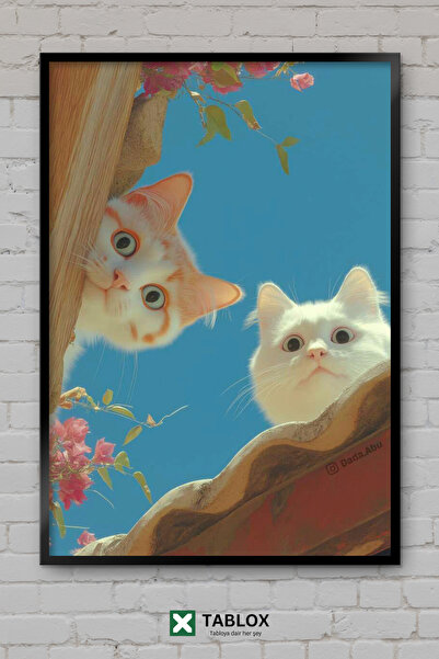 TABLOX Cat Minimaj Artistic Drawing Sweet Cute Wooden Framed Decorative Mdf P...
