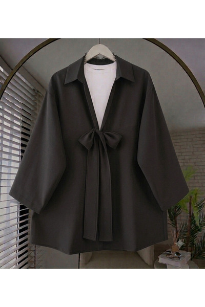 MOONSC Cămașă kimono cu legătură în față, Hijab modern, Kimono elegant pentru...