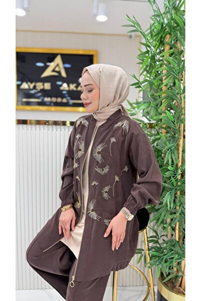 LİVAMODA43 AYŞE AKAY BOMBER NAKIŞ İŞLEMELİ TENSEL TAKIM