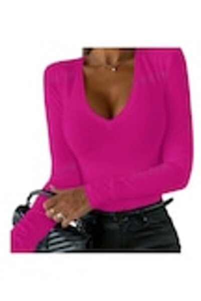 OEM Bluza cu maneca lunga, roz neon, din bumbac, M