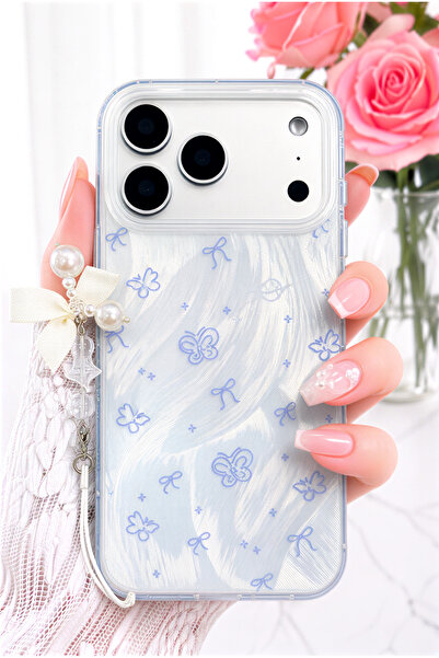 Fibaks iPhone 17 Pro Max Kılıf Hologramlı Kelebek & Fiyonk Desenli Charm Akse...