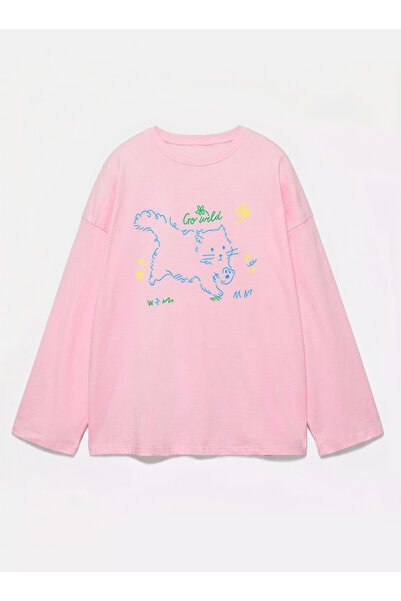 Disante 100% bumbac Oversize Fit Go wild Printed - Tricou cu mânecă lungă cu ...