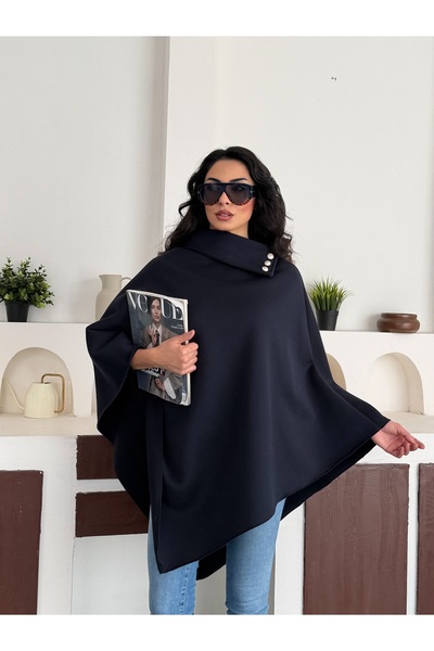 Dark Lavish Kadın Şık Tasarımlı Kaşe görünümlü panço