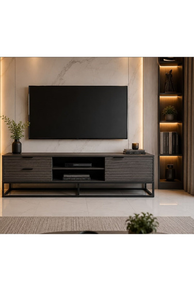 DEC15 Modern Wooden Tv Cabinet-180 Cm-With Solid Base and Vertical Lines Drawers