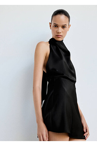 MANGO Woman Drape yaka saten elbise