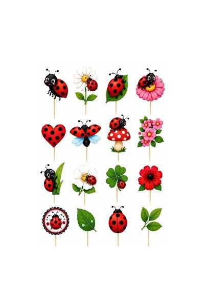 DecoParty Set de decorațiuni pentru tort – Tematică buburuze, 16 piese, Carto...