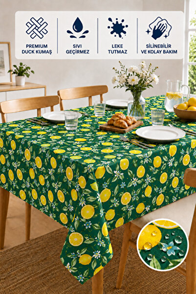 Soft Kare Duck Fabric Lemon Series Tablecloth – Liquid-Proof, Stain-Resistant...