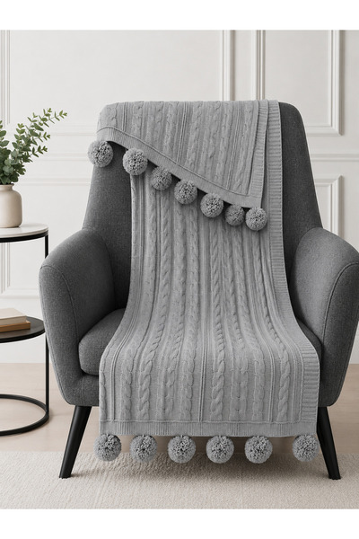 WOOLHOME شال أريكة تلفزيوني محبوك مع بوم بوم