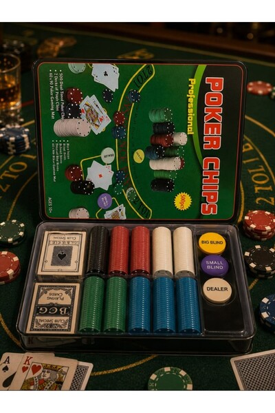 HEPBİMODA Metal Kutulu Poker Seti 500 Chip + 2 İskambil Kartı + Çuha Profesyonel Oyun Set