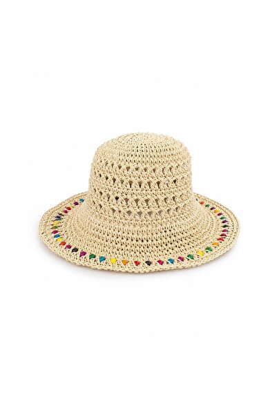 qoop store El Örgüsü Taşlı Hasır Premium Bucket Şapka