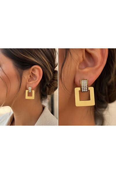 BURCU JEWELRY أقراط لونا مربعة الشكل من الزركون