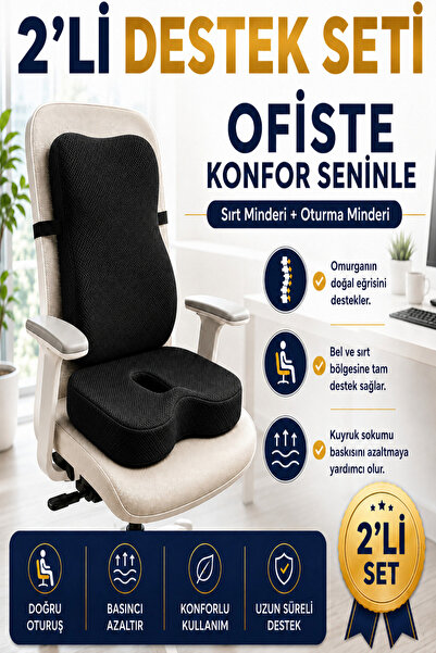 VISCORA 2’li Ortopedik Visco Minder Seti – Ergonomik Bel, Sırt ve Kuyruk Soku...