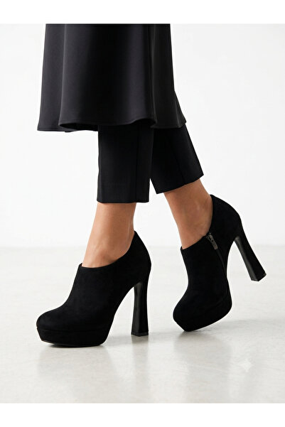 ARDSU Black Suede Leather Platform Heeled Shoes