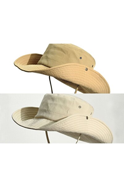 zadenza gold Pack of 2 Summer Foldable Safari Trilby Cotton Cowboy Hats (2 Pi...