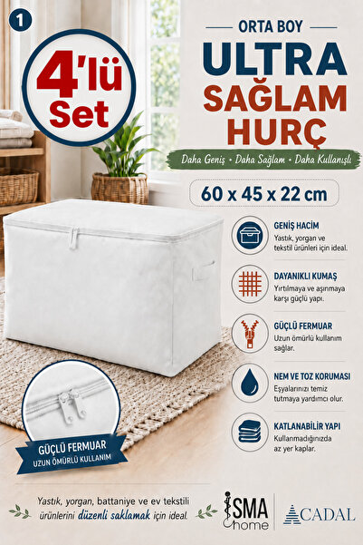 A Cadal 4'lü Orta Boy Sağlam Fermuarlı Dolab&Baza İçin Kullanışlı Hurç 60 x 4...