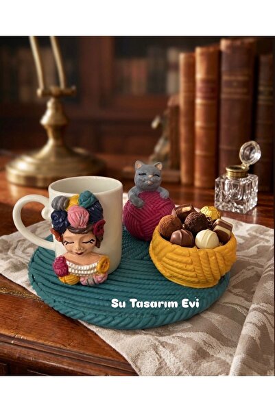 sutasarimevi Knitted Themed Handmade Cat Coffee Cup and Knitting Cup Presenta...