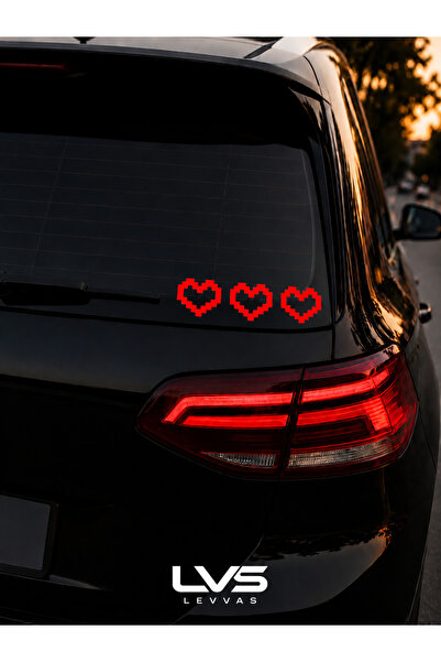 levvas Piksel Kalp Sticker 3'lü Set Araba Motosiklet Laptop bisiklet sticker