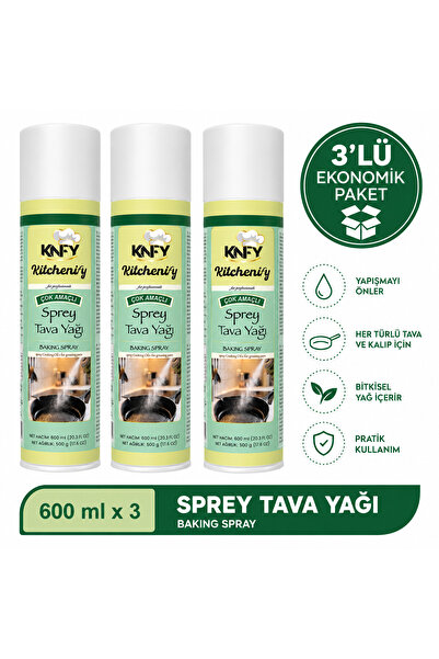 Kitchenify Sprey Tava Yağı 600 ml 3'lü Set- Yapışmaz Pişirme Spreyi | Kek Kal...