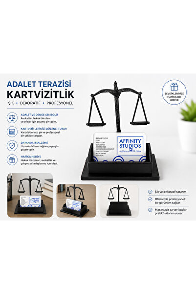 LİYA3D Scales of Justice Business Card Holder – Decorative Desktop Business C...