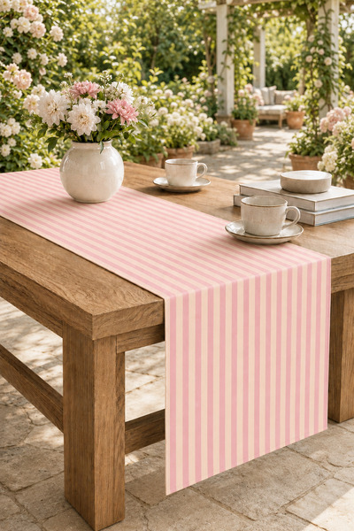 stellahomes Pastel Pink Cream Thin Striped Decorative Table Runner 40X140 cm