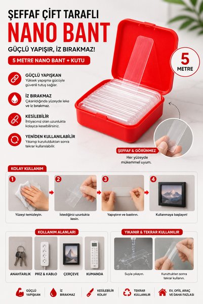 ALL FAST 60 Parça Çok Amaçlı Çift Taraflı Bant 1x4 CM | Güçlü Yapıştırıcı Şef...