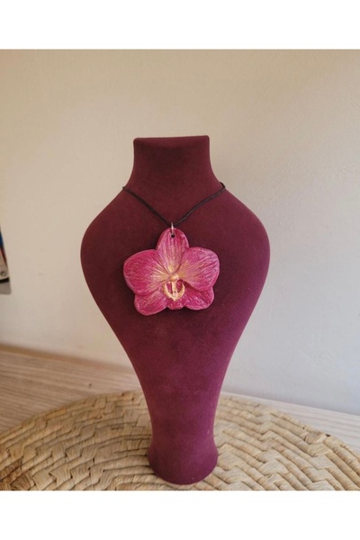Dekor köşesi Handmade Ceramic Necklace with Blue Orchid Design - Natural and ...