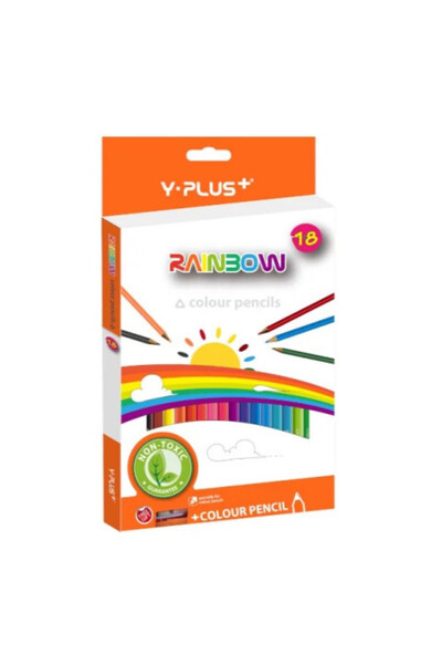 Y Plus Creioane colorate Rainbow cu ascuțitoare - 18 bucăți - Y-Plus