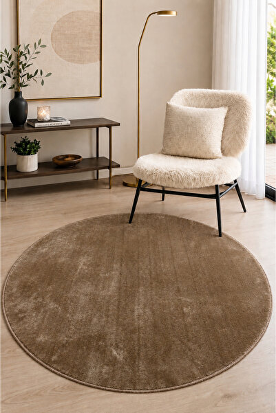 Lionhome Vizon Yuvarlak Peluş Halı Yumuşak Kaymaz Taban Yıkanabilir Salon Otu...